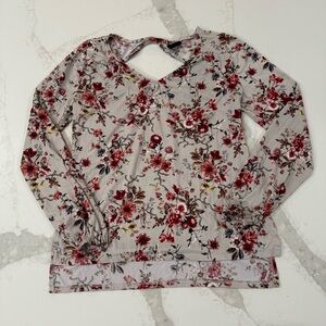 Daytrip Floral V-Neck Long Sleeve Top Women’s Small Taupe/Red Cut Out Back Boho
